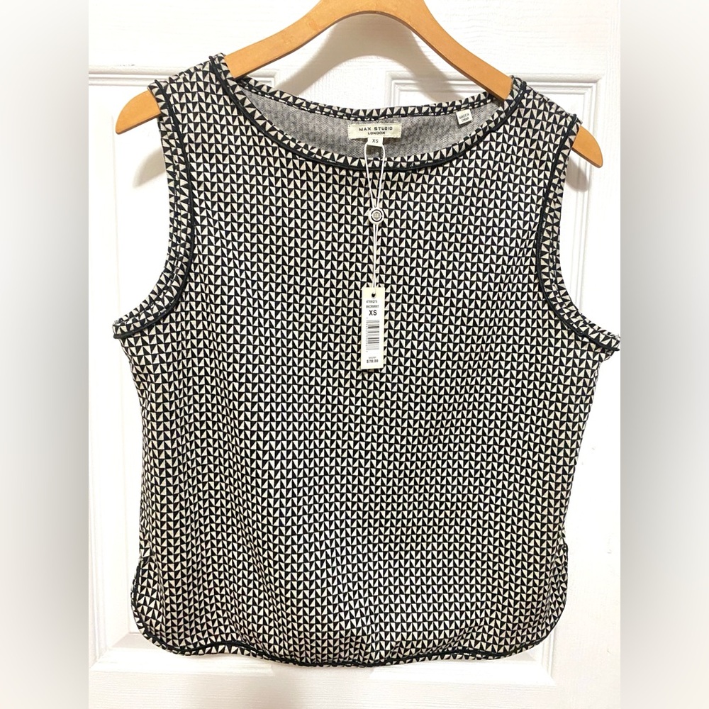 MAX STUDIO Geometric Pattern Crop Tank Top